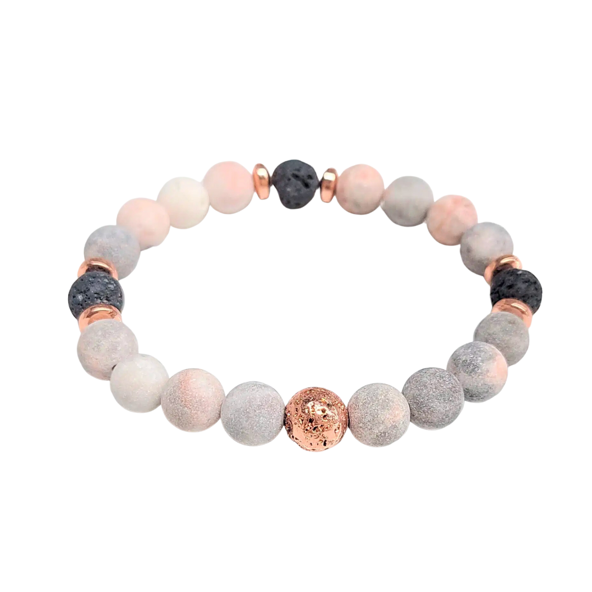 Matte Pink Zebra + Lava + Rose Gold Hematite Bracelet- Emotional Healing