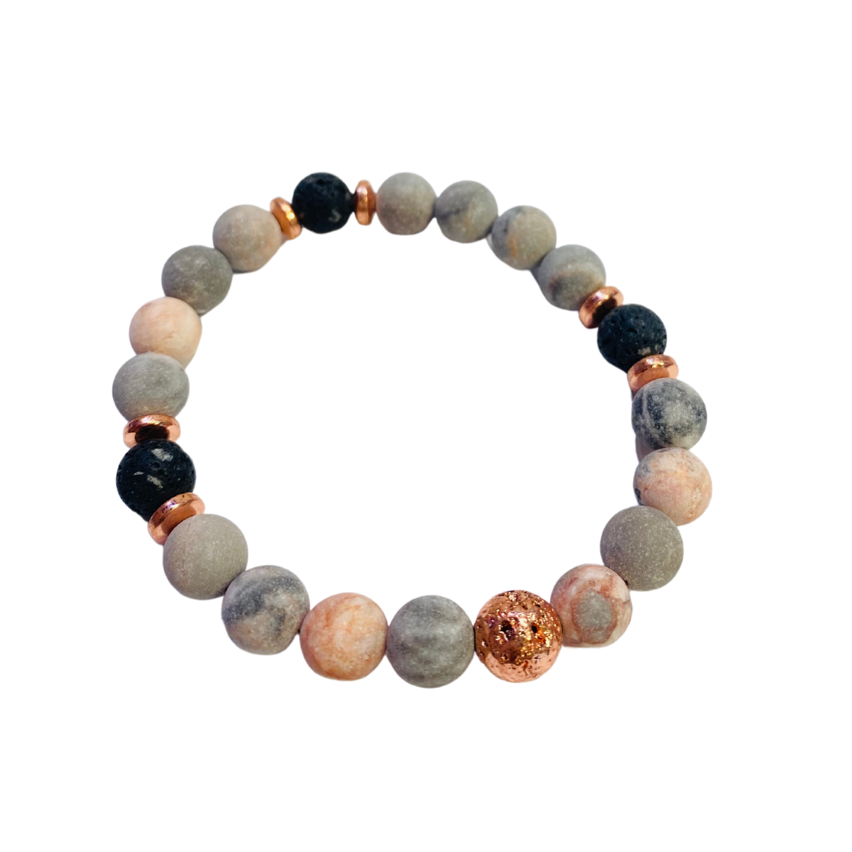 Matte Pink Zebra + Lava + Rose Gold Hematite Bracelet- Emotional Healing