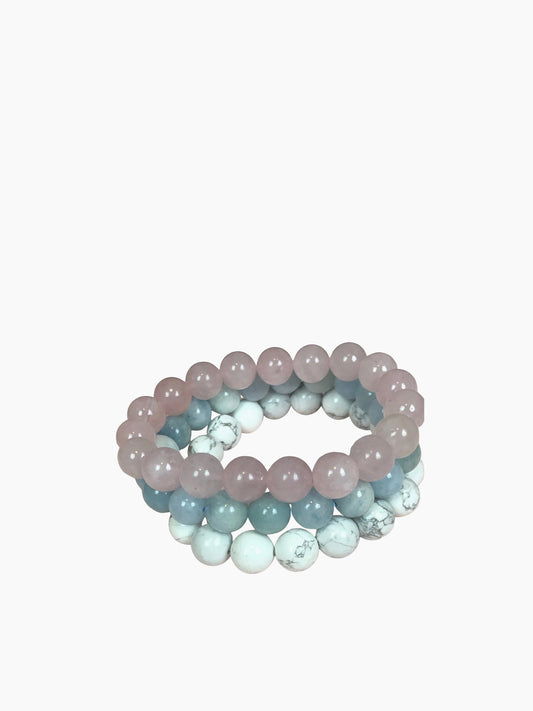 Love, Wisdom, Good Luck & Protection Stack (Rose Quartz, Howlite, Aquamarine)