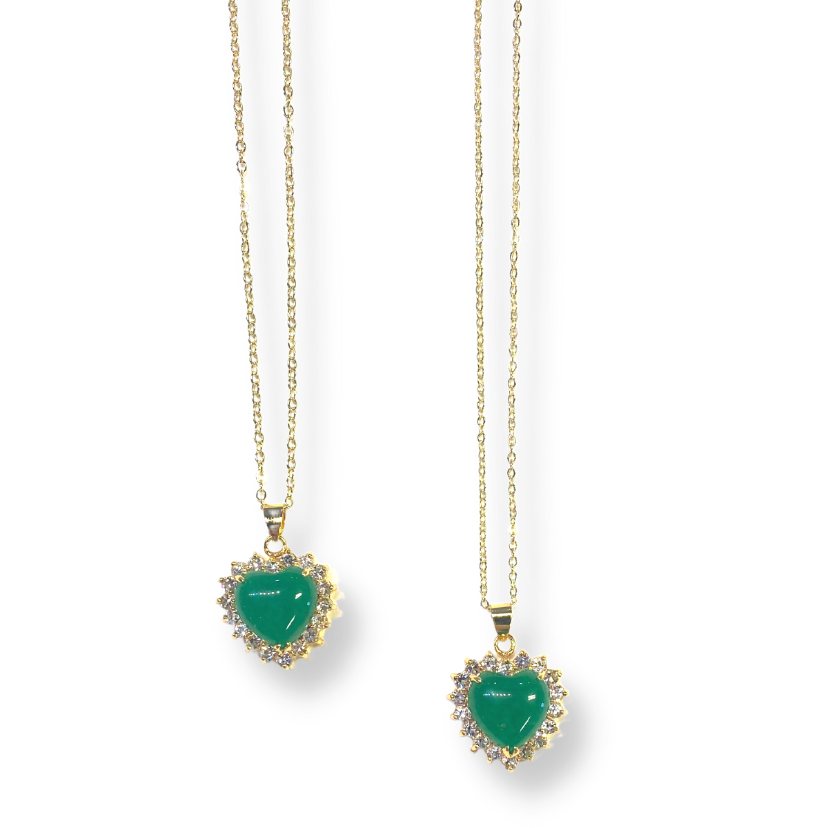Green Jade Gold Out Lined Heart Pendant