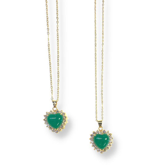 Green Jade Gold Out Lined Heart Pendant