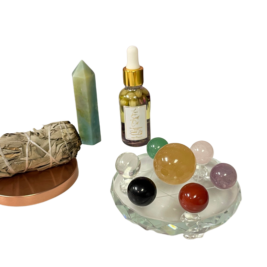 Glass Manifestation Grid & Crystal Spheres - Love, Prosperity, & Protection