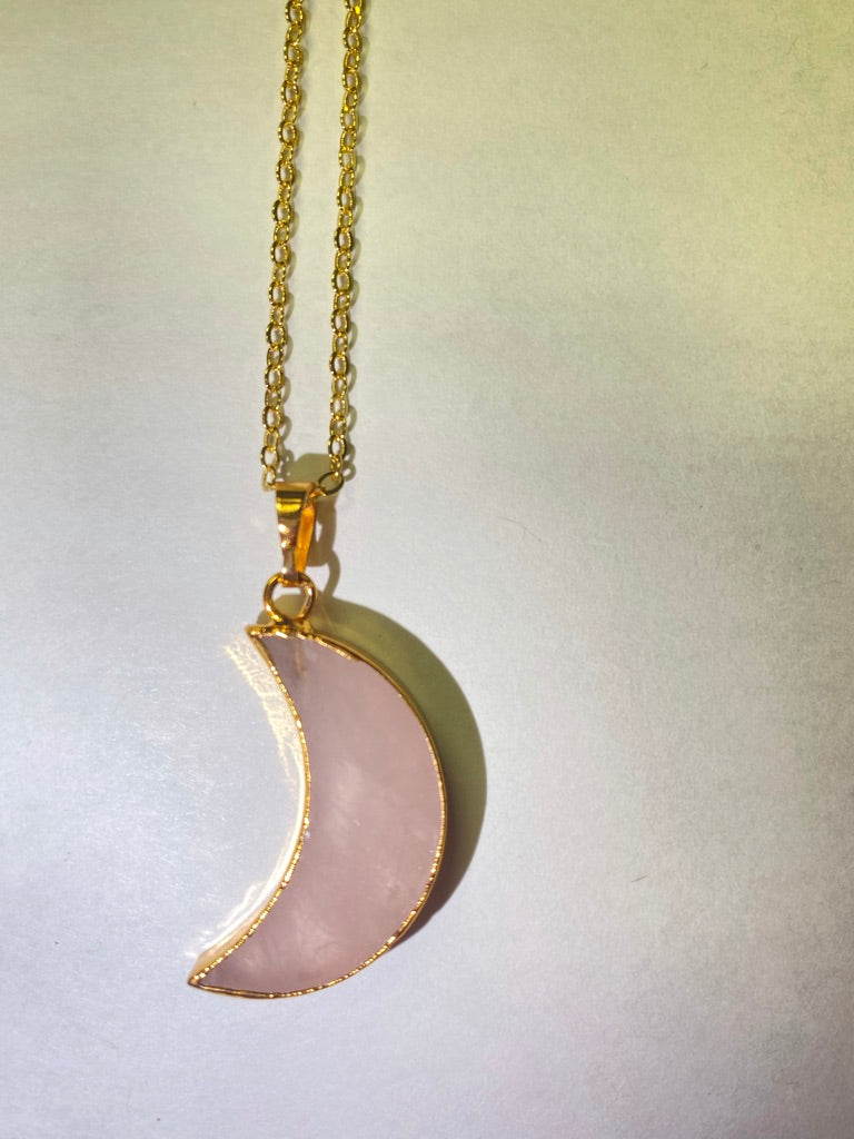 Moon Shaped Rose Quartz Necklace
