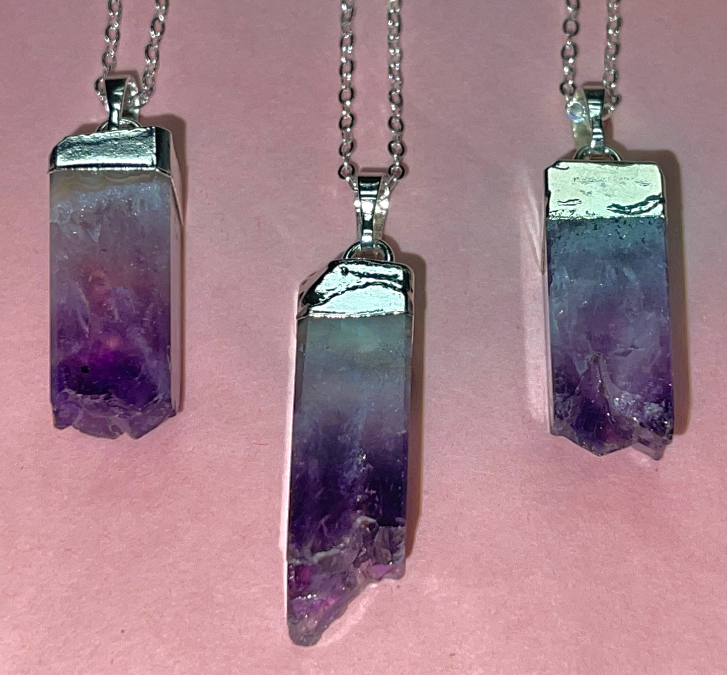Amethyst Dipped In Silver Necklace- Protection