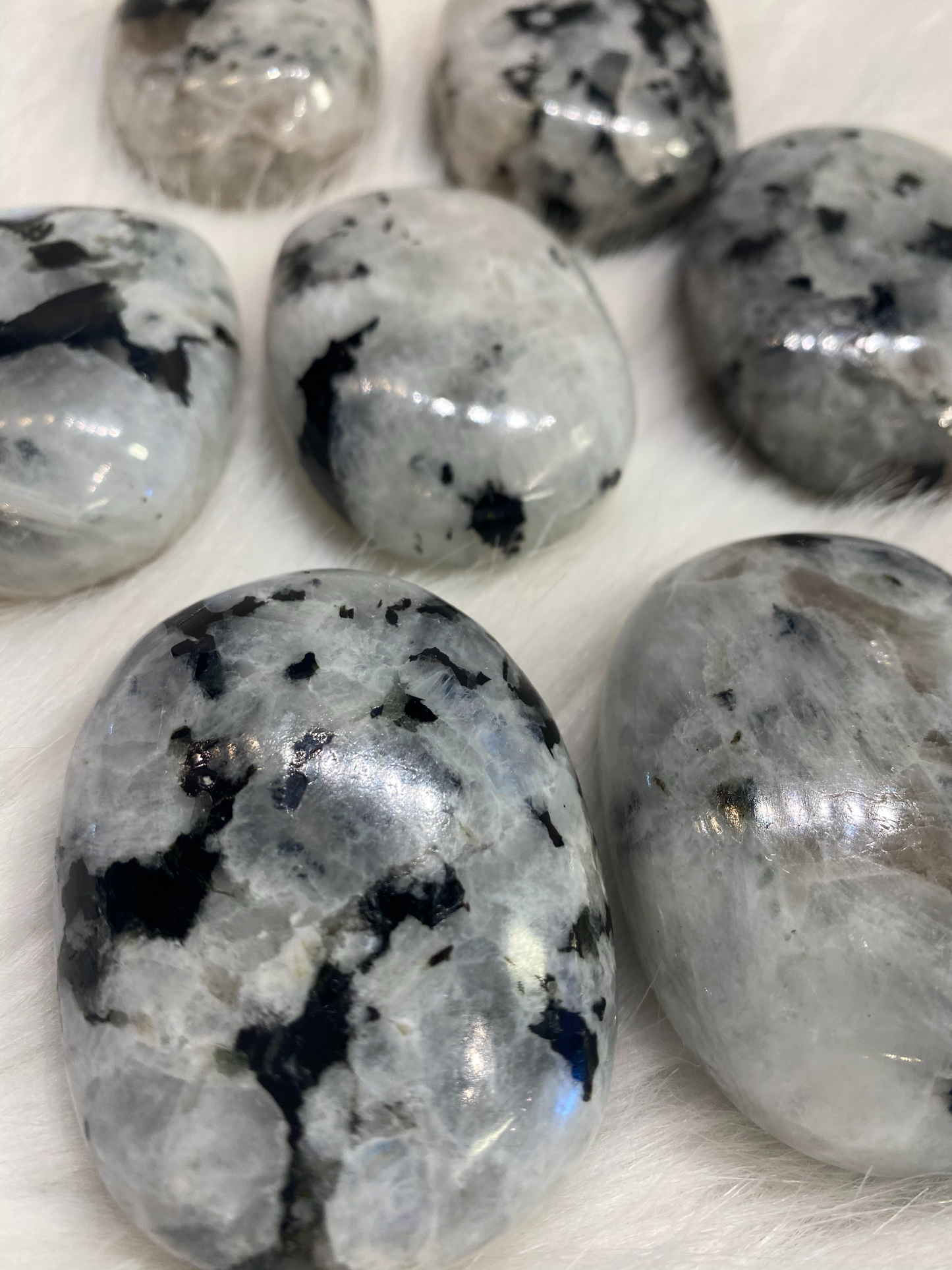Rainbow Moon Stone Palm Stone- Confidence•Compassion~Creativity