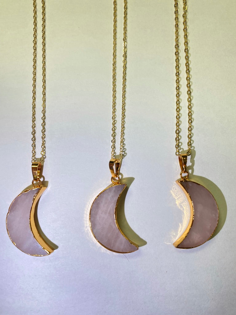 Moon Shaped Rose Quartz Necklace