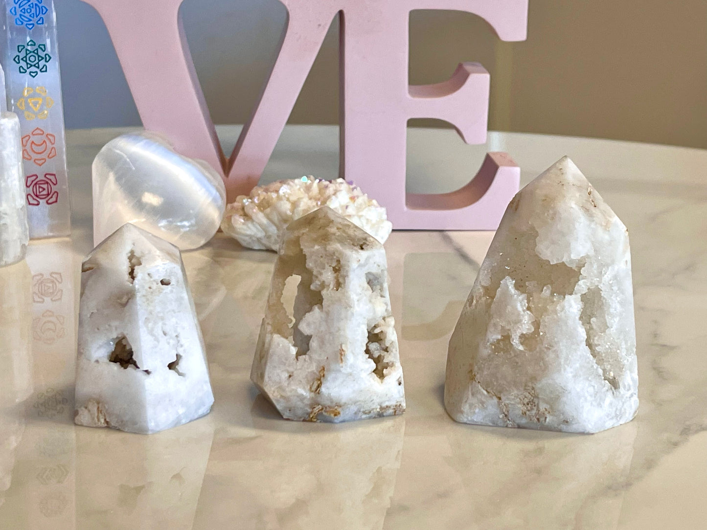 Angel Aura White Druzy Quartz Tower- Healing • Peace
