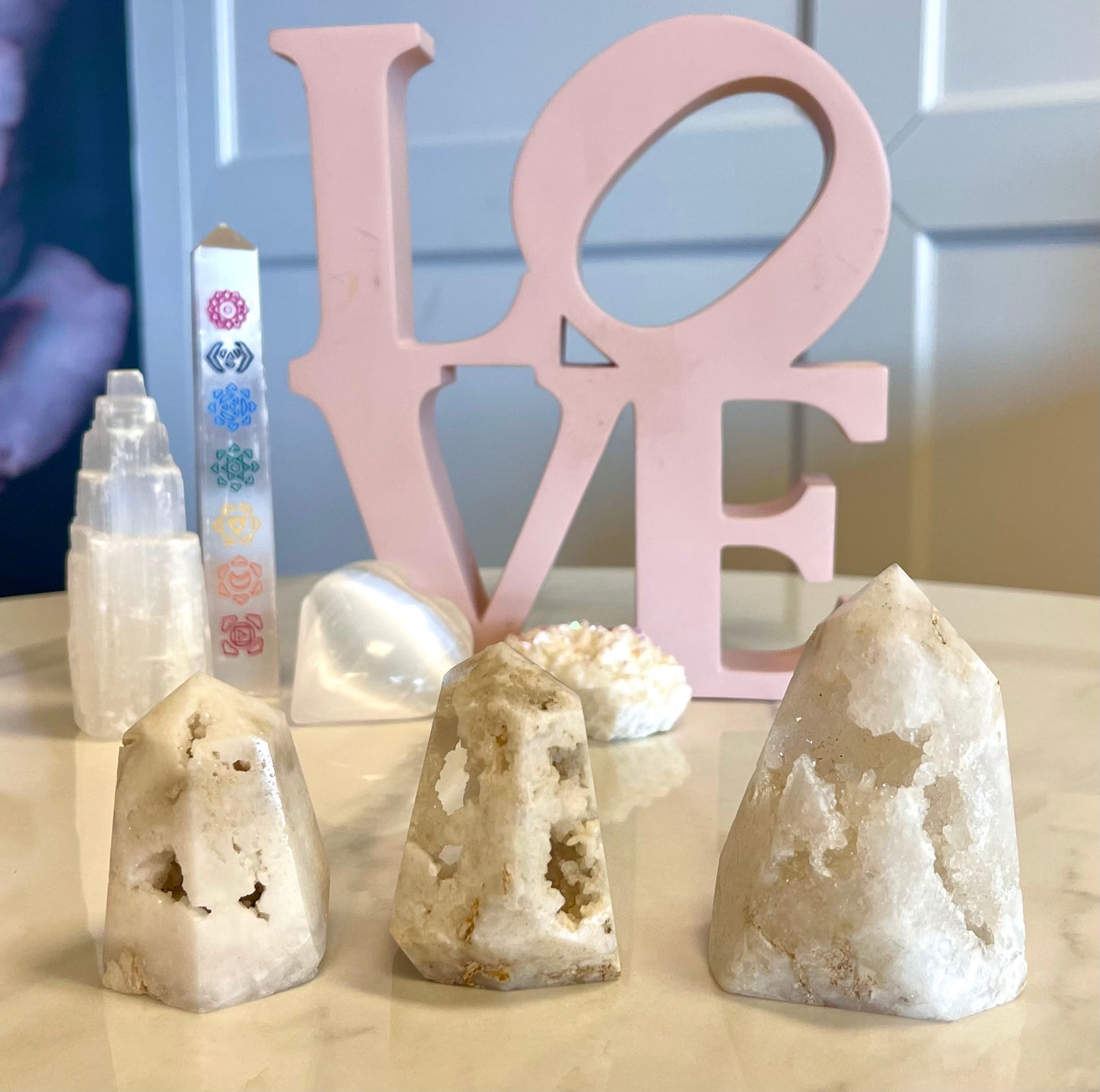 Angel Aura White Druzy Quartz Tower- Healing • Peace