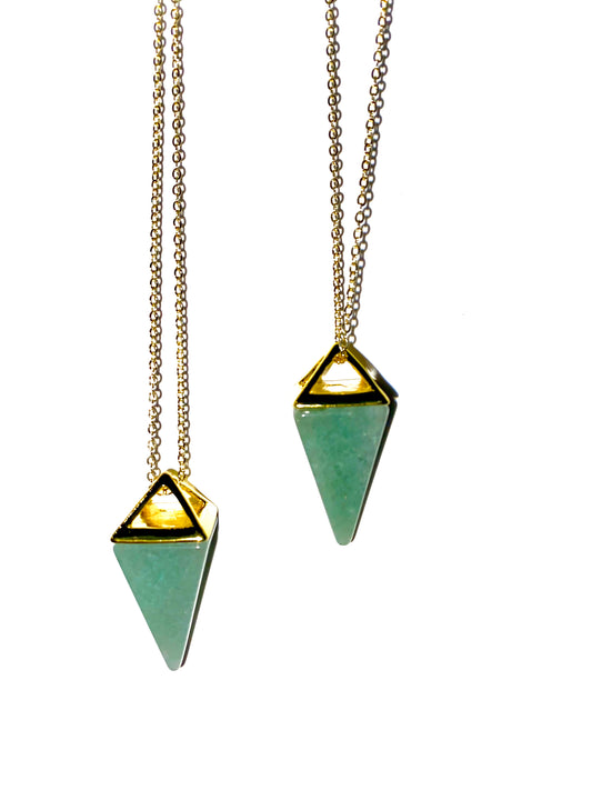 Green Aventurine Pyramid Point Necklace ~ Prosperity