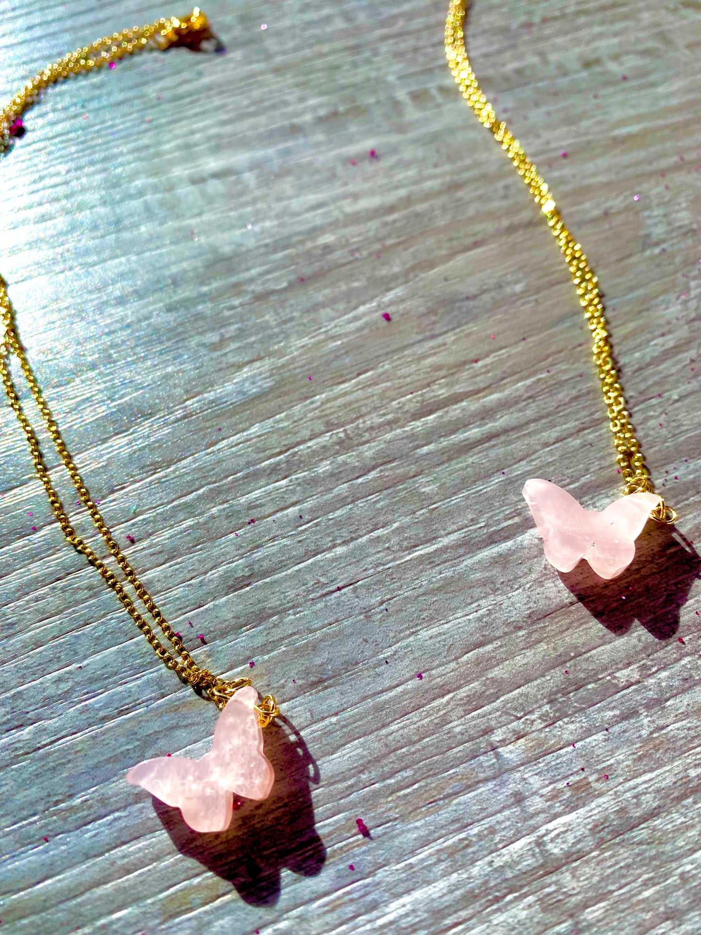 Dainty Rose Quartz Butterfly Necklace - Self Love • Healing• Romance
