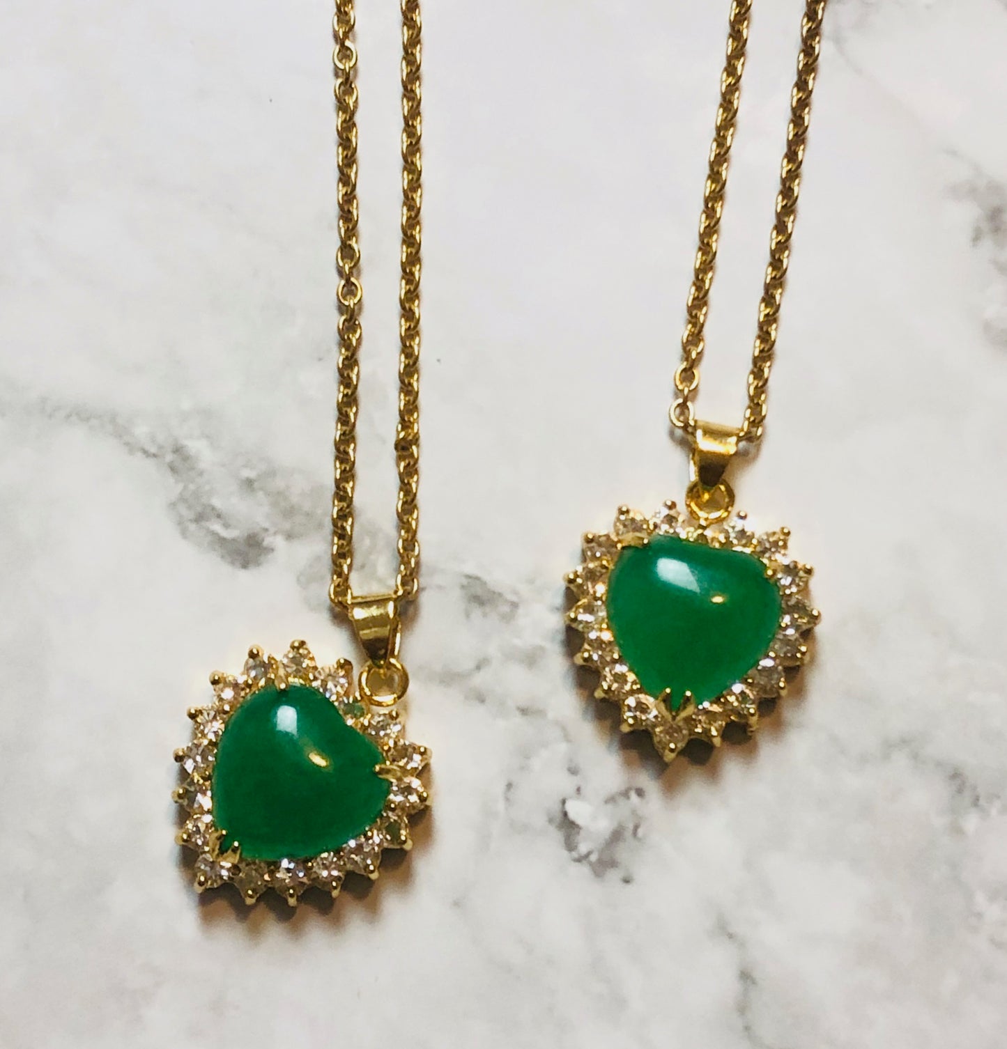 Green Jade Gold Out Lined Heart Pendant