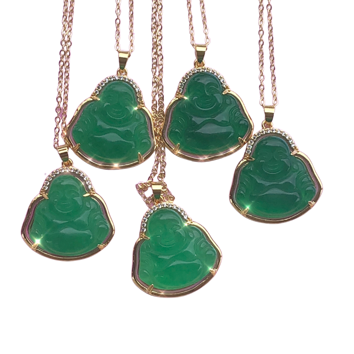 Jade Buddha Gold Outlined Necklace ~ Good Luck & Fortune