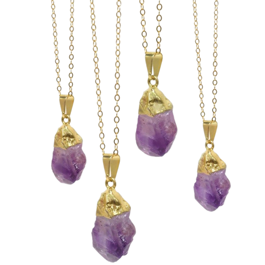 Gold Dipped Raw Amethyst Necklace