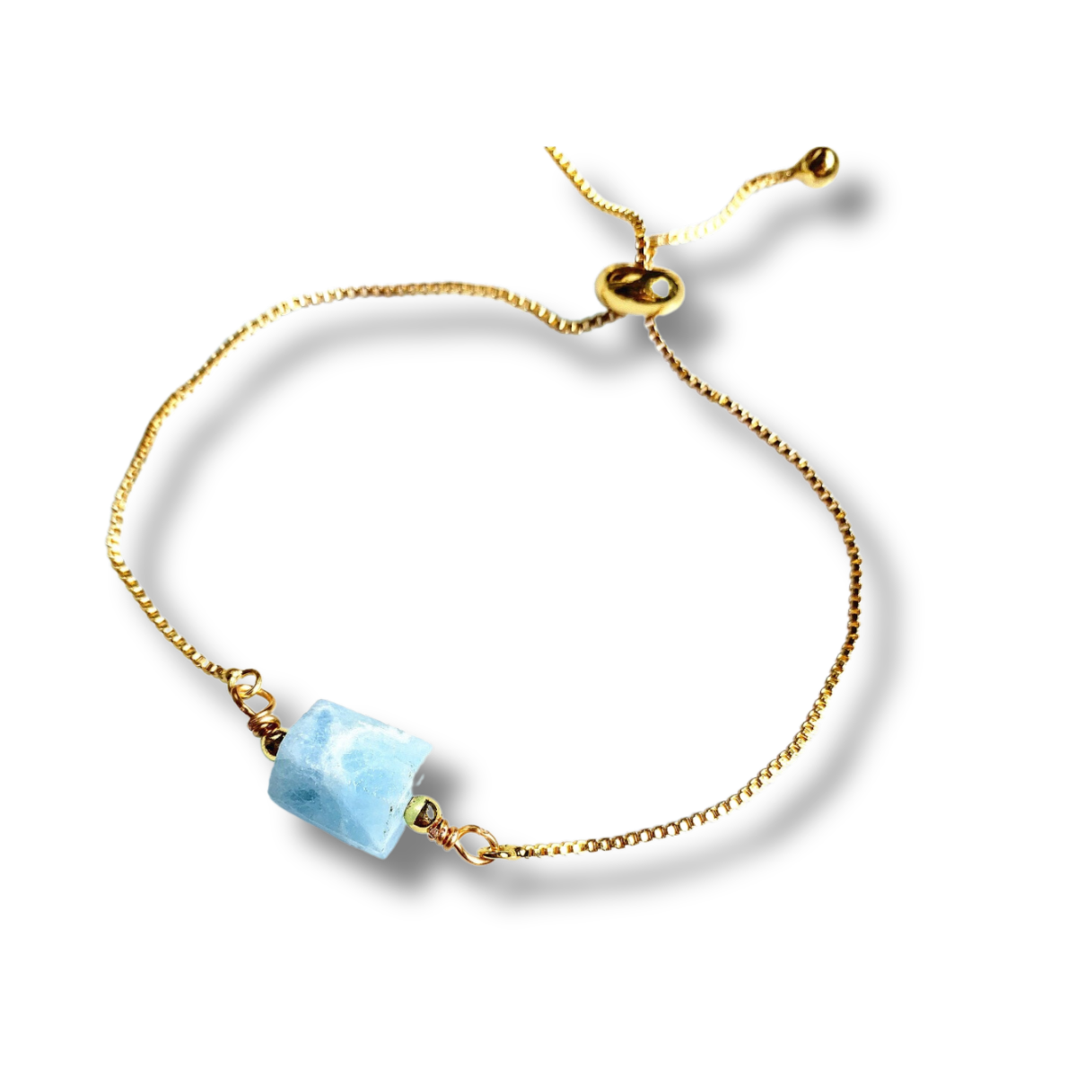Dainty Aquamarine Gold Adjustable Bracelet