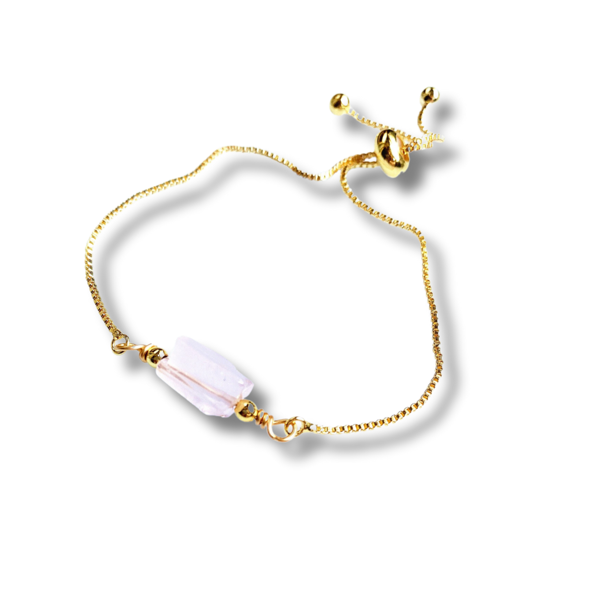 Dainty Rose Quartz Gold Adjustable Bracelet