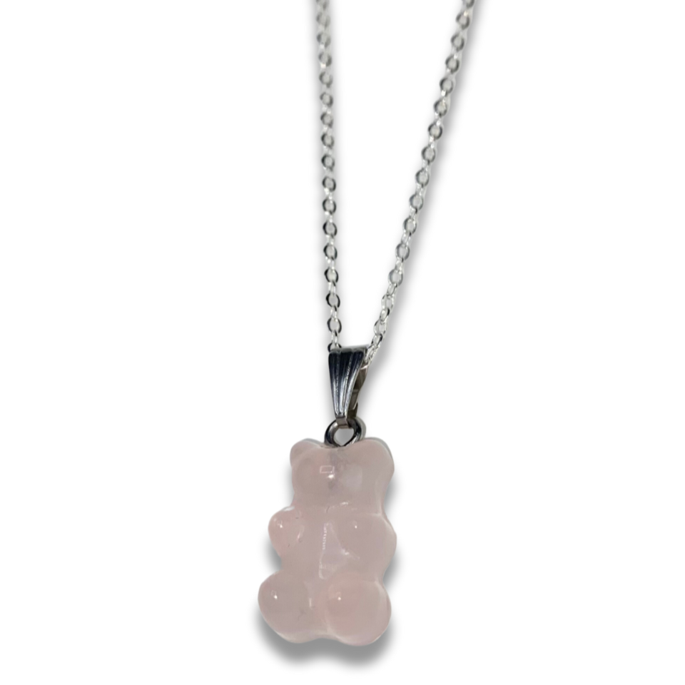 Rose Quartz Gummy Bear Crystal Necklace