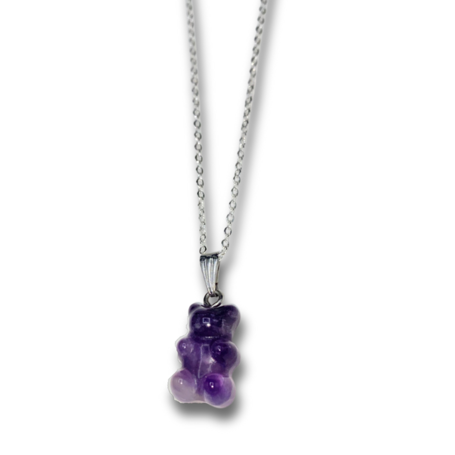 Amethyst Gummy Bear Crystal Necklace