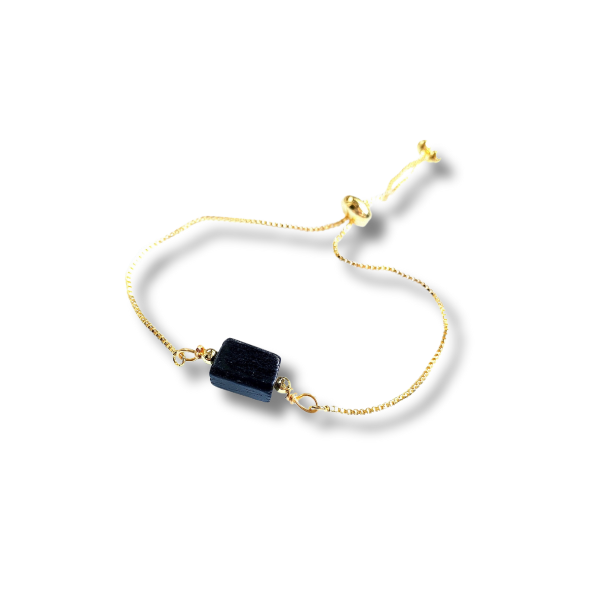 Dainty Black Obsidean Gold Adjustable Bracelet