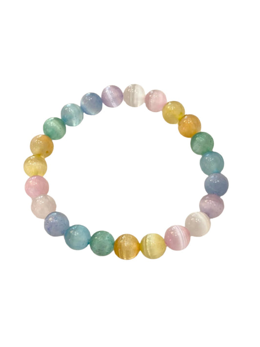 Colorful Aura Rainbow Selenite Bracelet 8mm~ connection, clarity, guidance