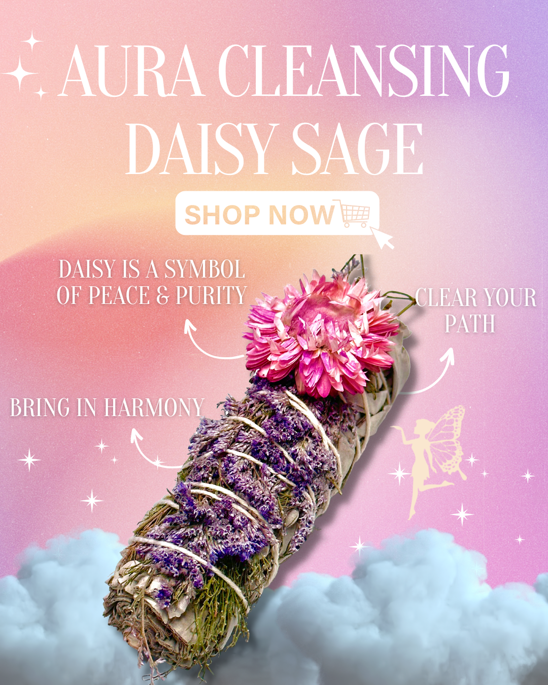 White Sage, Purple Caspia, and Daisy Flower Sage Bundle