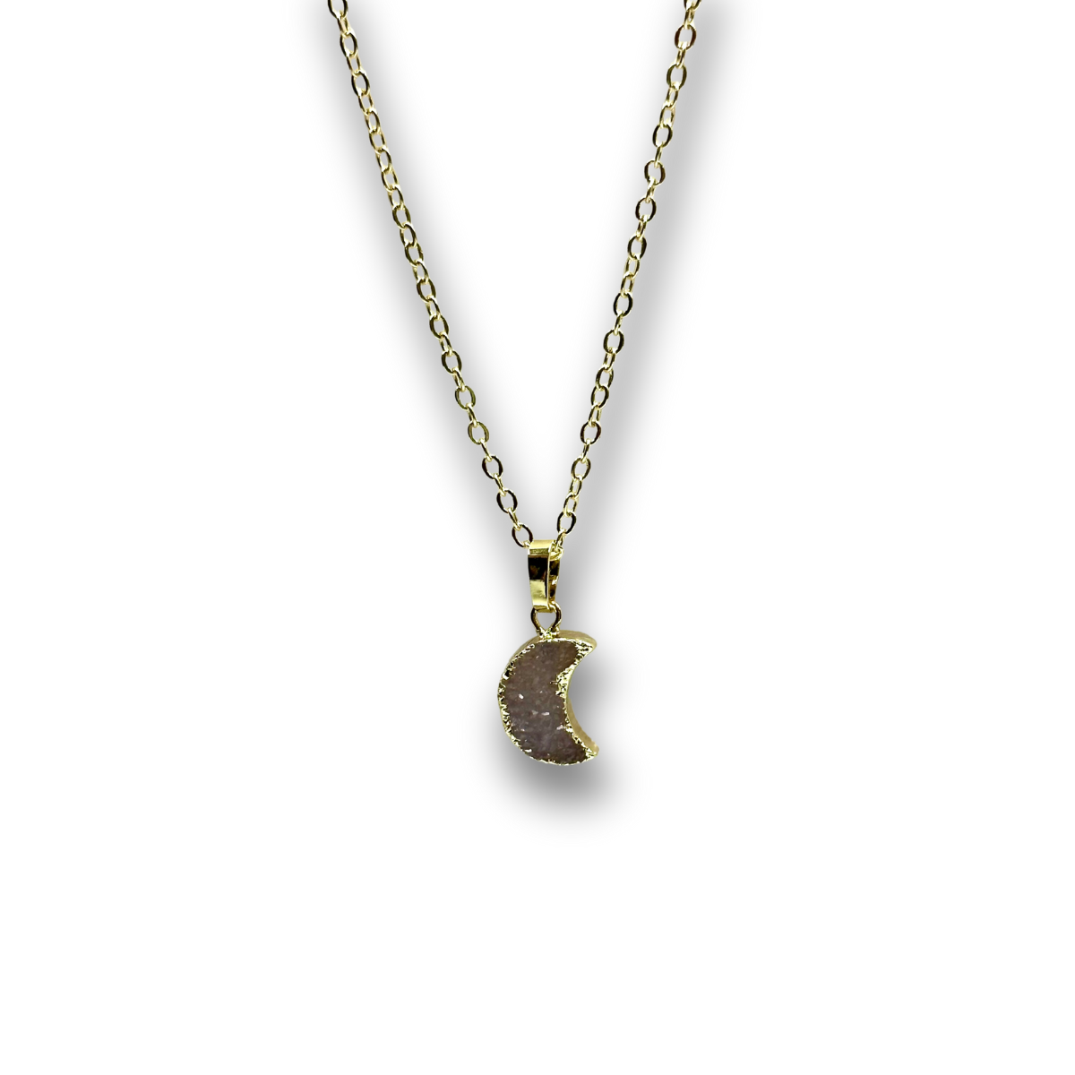 Small Druzy Agate Moon Necklace ~ Peace, Mental Clarity, & Wisdom