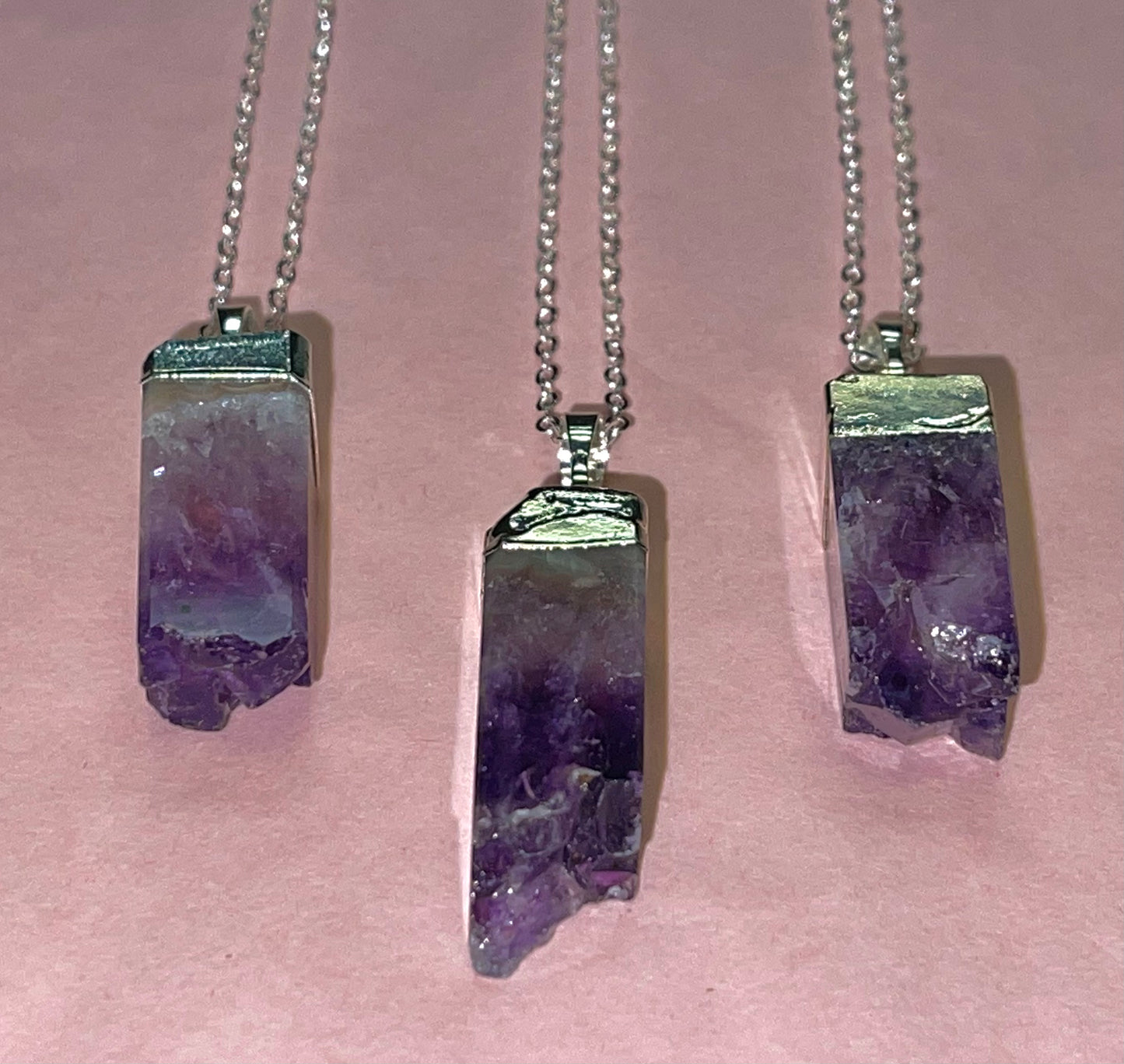 Amethyst Dipped In Silver Necklace- Protection