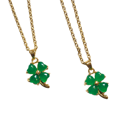 Green Jade Lucky Four Leaf Clover Necklace