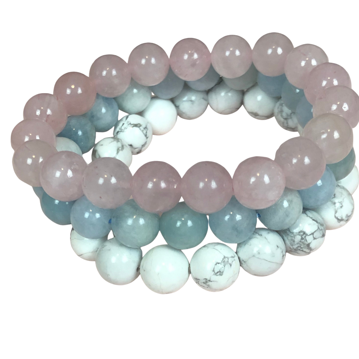 Love, Wisdom, Good Luck & Protection Stack (Rose Quartz, Howlite, Aquamarine)