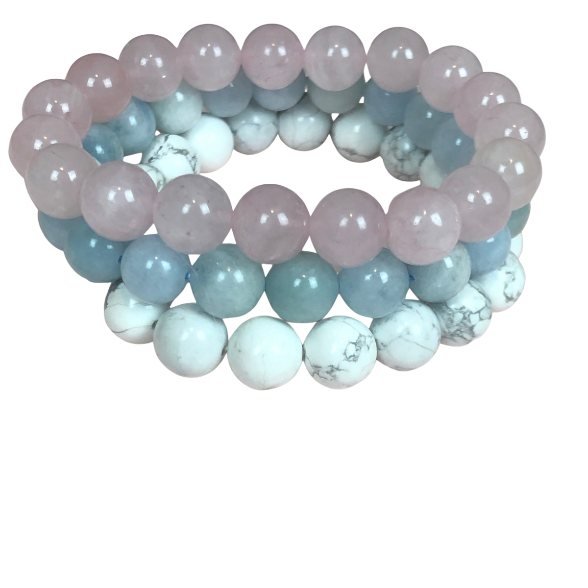 Love, Wisdom, Good Luck & Protection Stack (Rose Quartz, Howlite, Aquamarine)