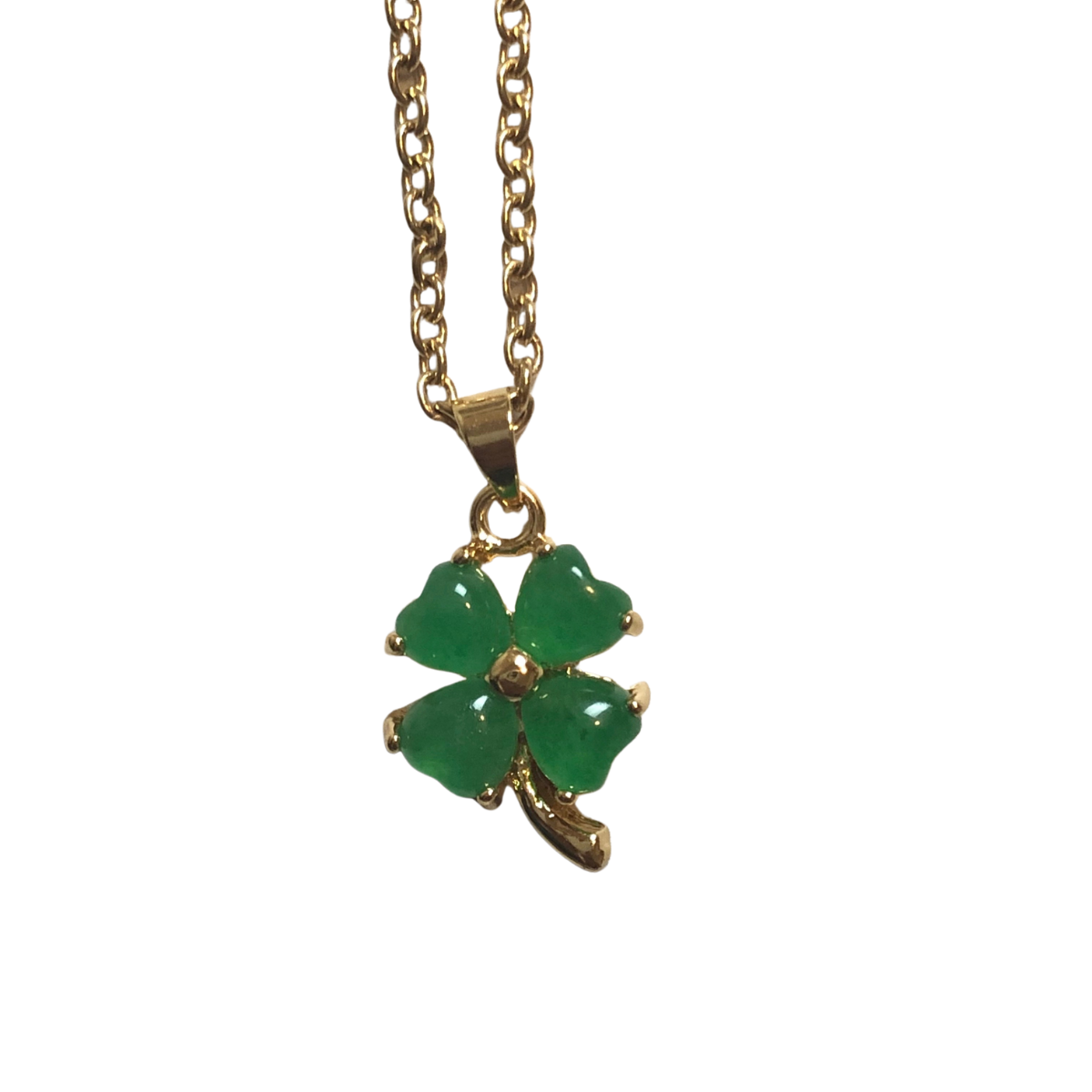 Green Jade Lucky Four Leaf Clover Necklace