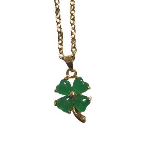 Green Jade Lucky Four Leaf Clover Necklace