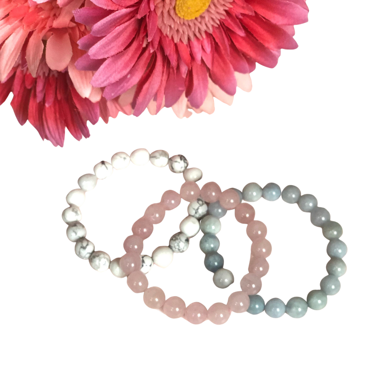 Love, Wisdom, Good Luck & Protection Stack (Rose Quartz, Howlite, Aquamarine)