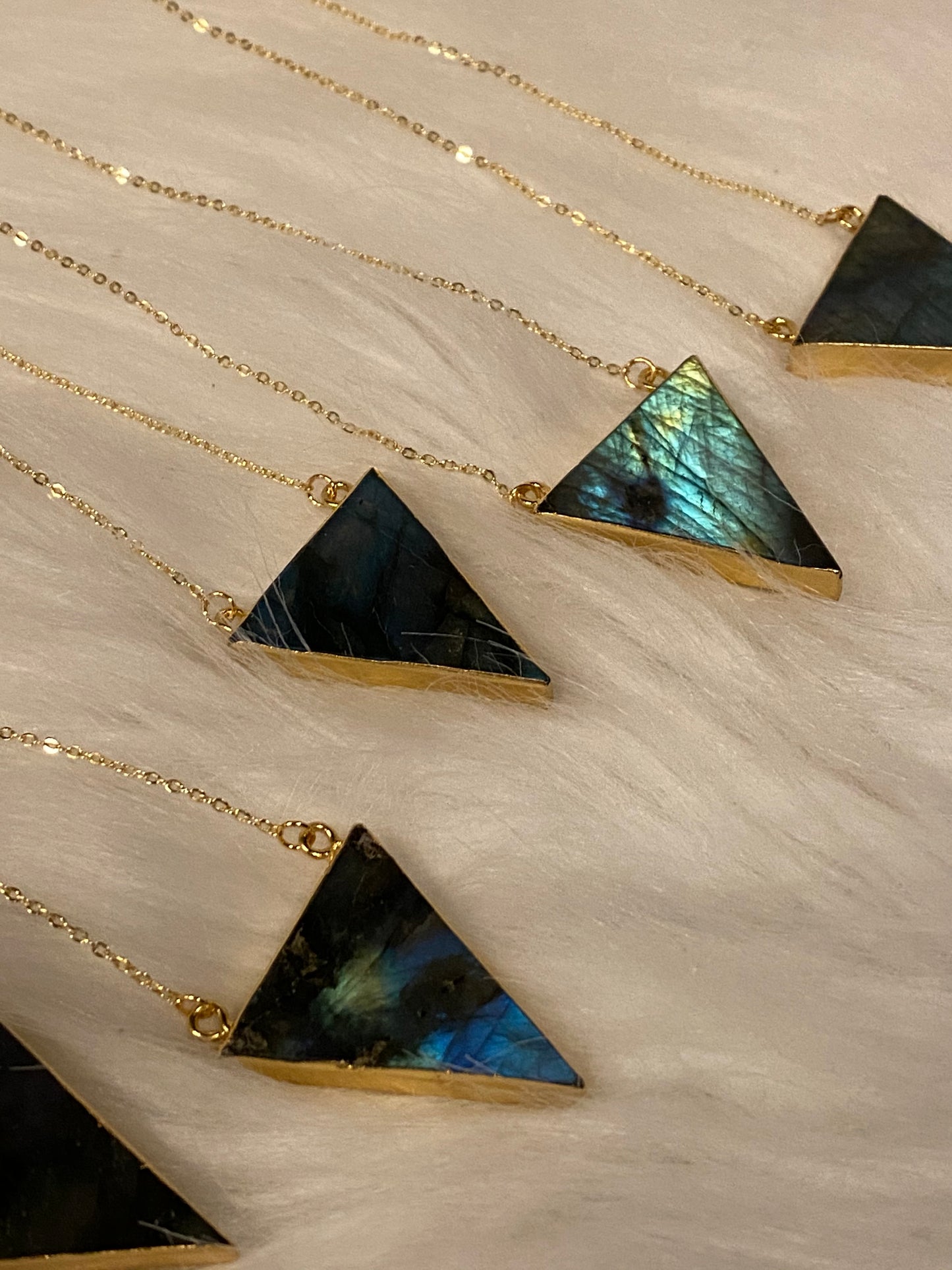 Triangle Labradorite Gold Necklace - Transformation• Intuition•Protection