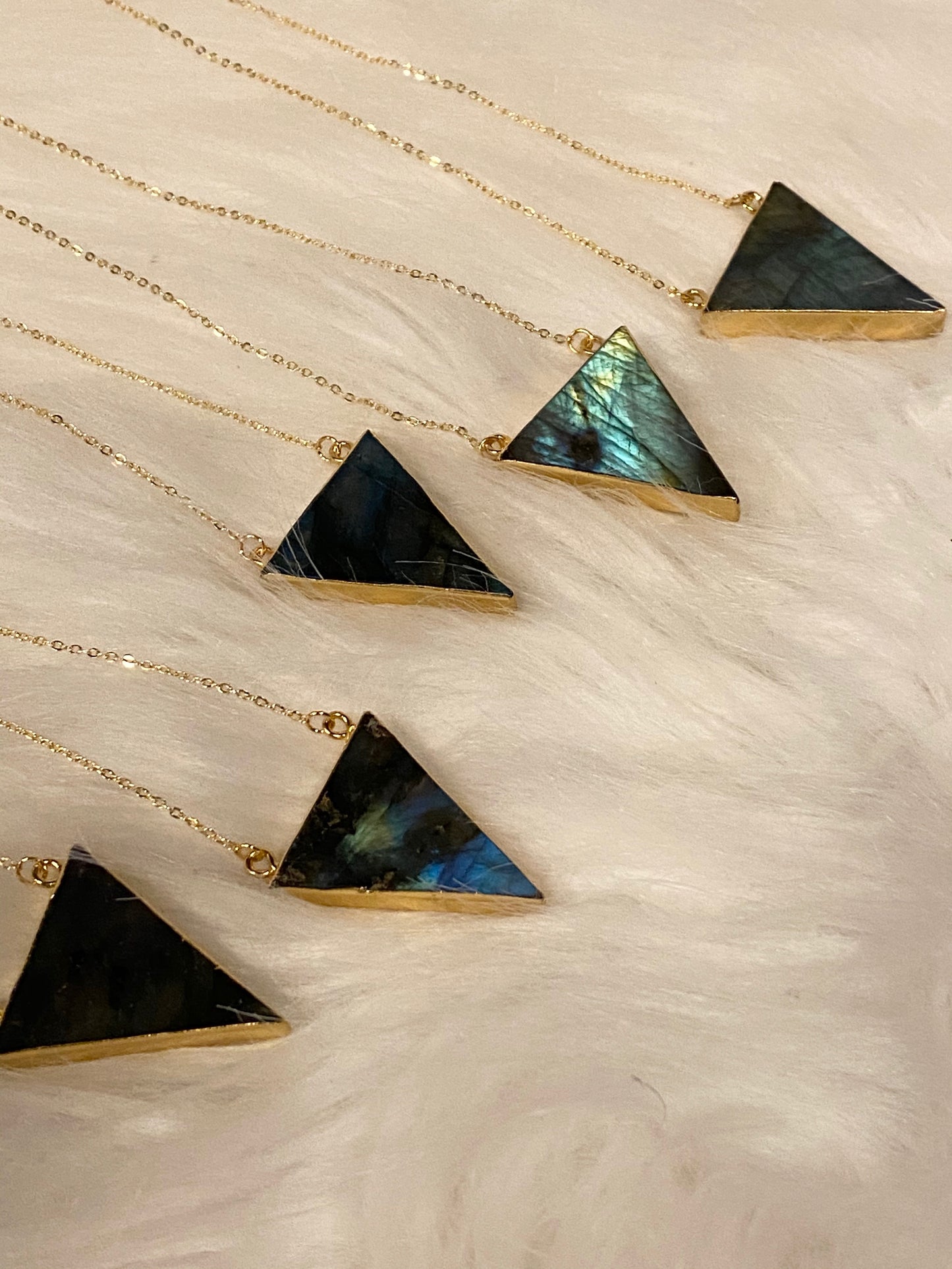 Triangle Labradorite Gold Necklace - Transformation• Intuition•Protection