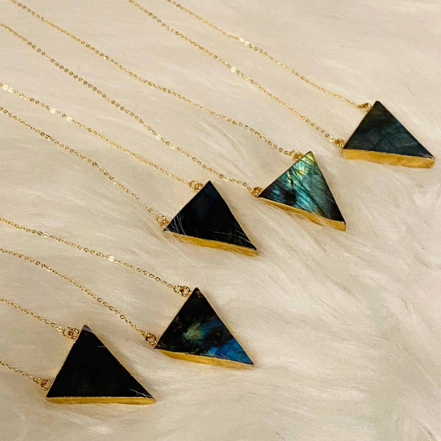 Triangle Labradorite Gold Necklace - Transformation• Intuition•Protection
