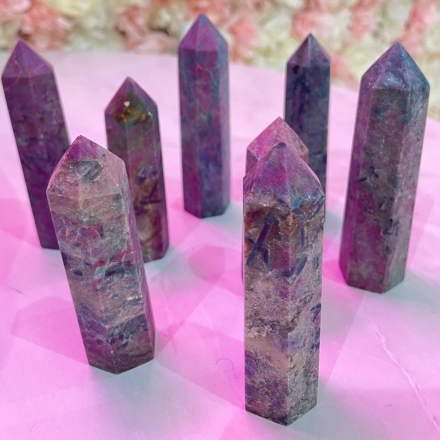 Ruby Fuchsite Towers- Stress Relief* Honesty* Courage