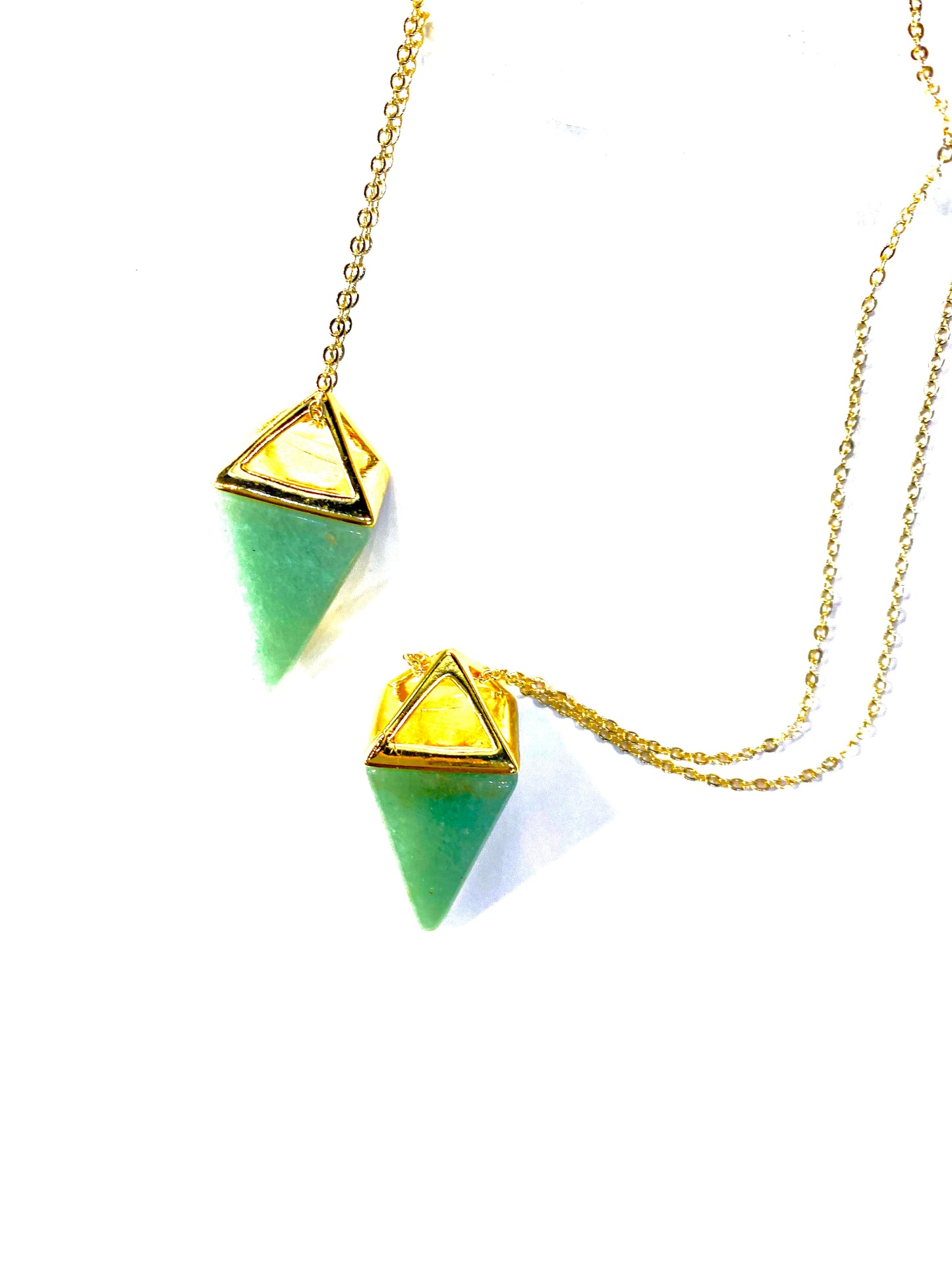 Green Aventurine Pyramid Point Necklace ~ Prosperity