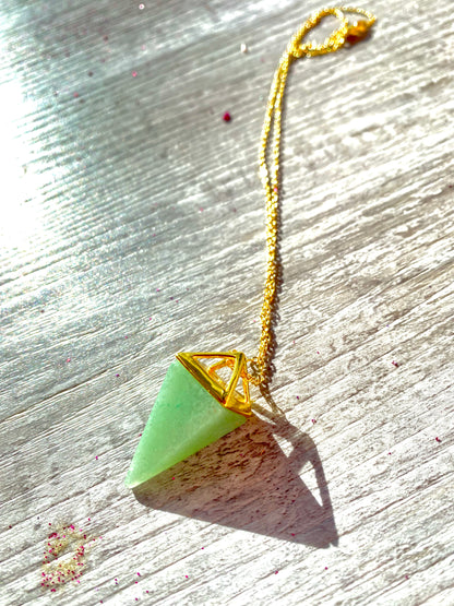 Green Aventurine Pyramid Point Necklace ~ Prosperity
