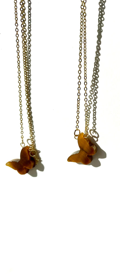 Dainty Tiger's Eye Butterfly Pendant Necklace - Protection•Clarity•Good Luck