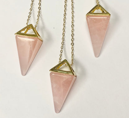 Rose quartz pyramid necklace