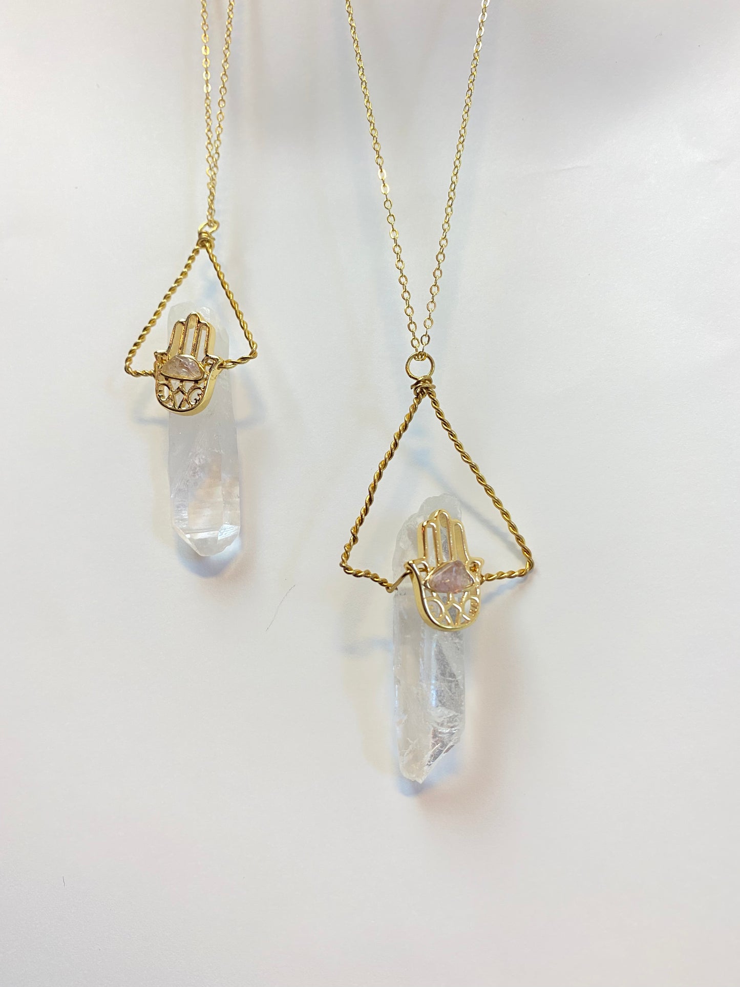 Amethyst / Clear Quartz Hamsa Necklace ~ Protection•Self Love•Healing
