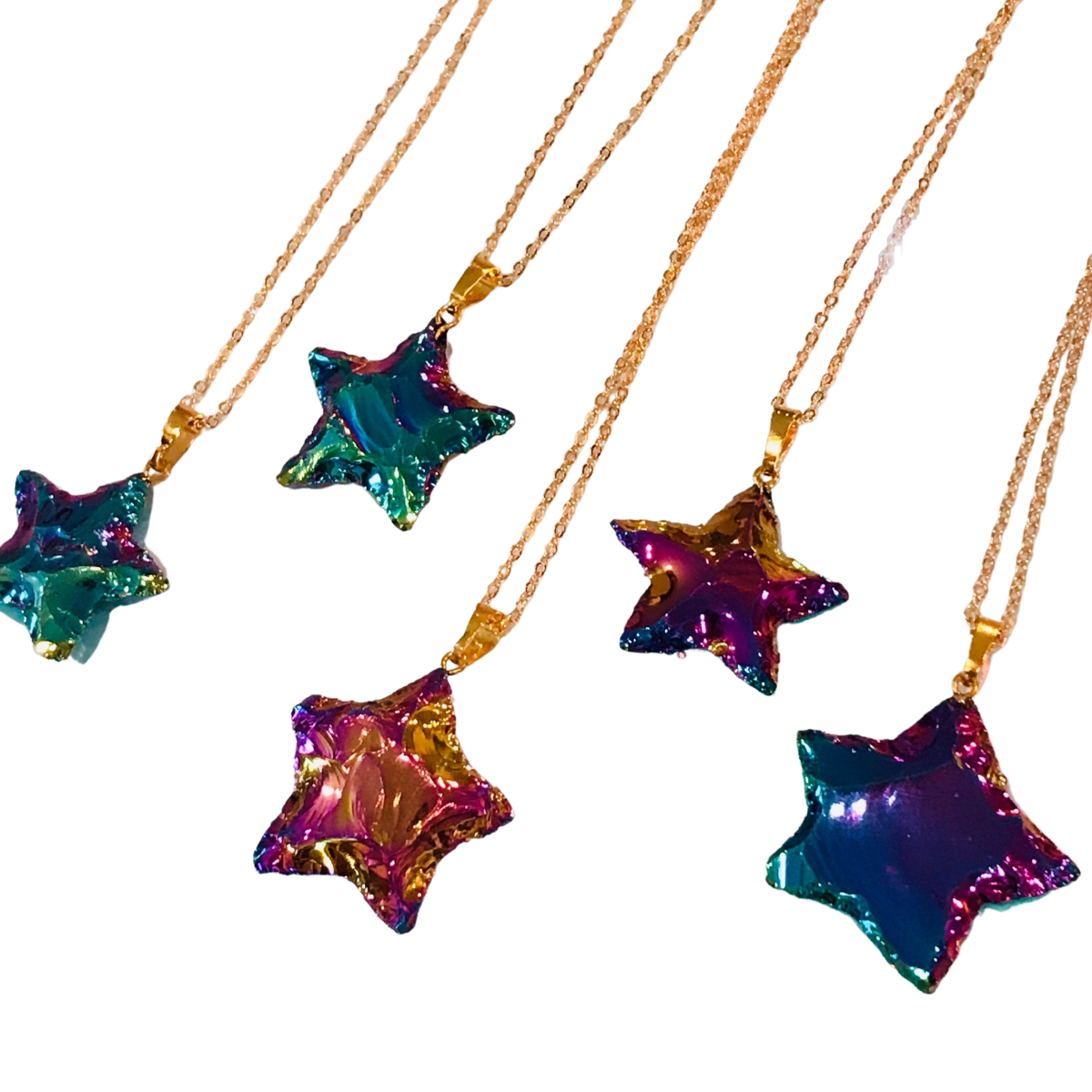 Titanium Aura Quartz Crystal Star Necklace