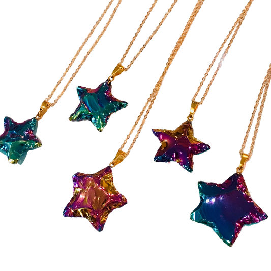 Titanium Aura Quartz Crystal Star Necklace