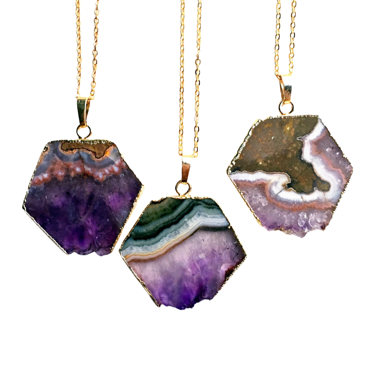 Hexagon Natural Amethyst Slice Necklace ~ Protection