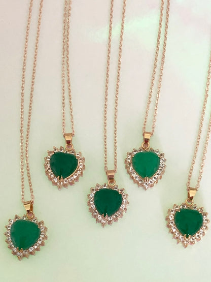 Green Jade Gold Out Lined Heart Pendant