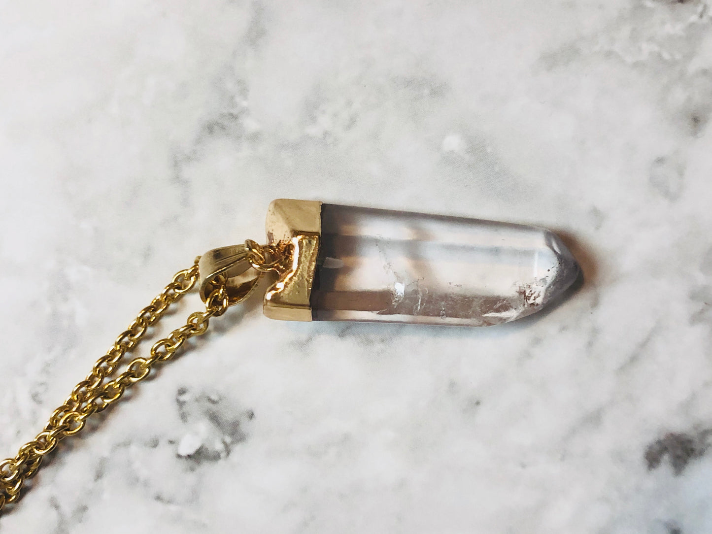 Clear Quartz Necklace With Gold Accent